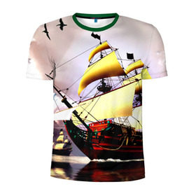 Мужская футболка 3D спортивная с принтом Фрегат в Тюмени, 100% полиэстер с улучшенными характеристиками | приталенный силуэт, круглая горловина, широкие плечи, сужается к линии бедра | вмф | исторический | корабль | море | океан | парусник