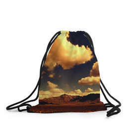 Рюкзак-мешок 3D с принтом Mountains в Тюмени, 100% полиэстер | плотность ткани — 200 г/м2, размер — 35 х 45 см; лямки — толстые шнурки, застежка на шнуровке, без карманов и подкладки | Тематика изображения на принте: горы | небо | облака | природа | пустыня