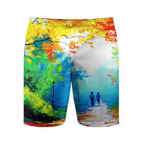 Мужские шорты 3D спортивные с принтом Прогулка в Тюмени,  |  | желтая листва | живопись | зелень | картина | осень | природа | рисунок | солнце