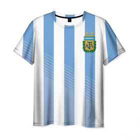 Мужская футболка 3D с принтом Сборная Аргентины по футболу в Тюмени, 100% полиэфир | прямой крой, круглый вырез горловины, длина до линии бедер | argentina | аргентина