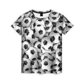 Женская футболка 3D с принтом Футбольные мячи в Тюмени, 100% полиэфир ( синтетическое хлопкоподобное полотно) | прямой крой, круглый вырез горловины, длина до линии бедер | мяч | спорт | футбол | футбольные