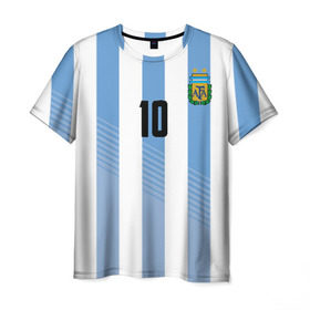 Мужская футболка 3D с принтом Месси (сборная Аргентины) в Тюмени, 100% полиэфир | прямой крой, круглый вырез горловины, длина до линии бедер | Тематика изображения на принте: barcelona | lionel | messi | аргентина | барселона | кубок | лионель | мира | сборная | футбол