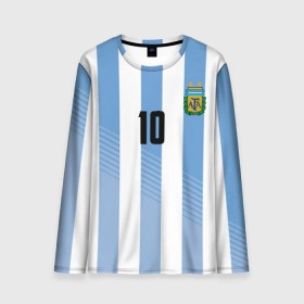 Мужской лонгслив 3D с принтом Месси (сборная Аргентины) в Тюмени, 100% полиэстер | длинные рукава, круглый вырез горловины, полуприлегающий силуэт | barcelona | lionel | messi | аргентина | барселона | кубок | лионель | мира | сборная | футбол