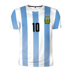 Мужская футболка 3D спортивная с принтом Месси (сборная Аргентины) в Тюмени, 100% полиэстер с улучшенными характеристиками | приталенный силуэт, круглая горловина, широкие плечи, сужается к линии бедра | barcelona | lionel | messi | аргентина | барселона | кубок | лионель | мира | сборная | футбол
