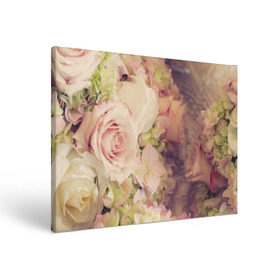 Холст прямоугольный с принтом Винтажные розы в Тюмени, 100% ПВХ |  | vintage | винтаж | зелень | лето | пионы | розы | узоры | цветы