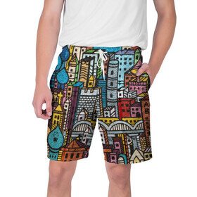 Мужские шорты 3D с принтом граффити в Тюмени,  полиэстер 100% | прямой крой, два кармана без застежек по бокам. Мягкая трикотажная резинка на поясе, внутри которой широкие завязки. Длина чуть выше колен | 