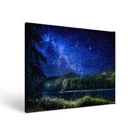 Холст прямоугольный с принтом Звездная ночь в Тюмени, 100% ПВХ |  | галактика | горы | звезды | космос | лес | ночь | озеро | сосны | тайга