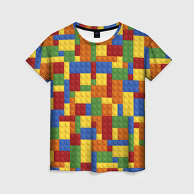 Женская футболка 3D с принтом Конструктор лего в Тюмени, 100% полиэфир ( синтетическое хлопкоподобное полотно) | прямой крой, круглый вырез горловины, длина до линии бедер | lego | кирпичи | конструктор