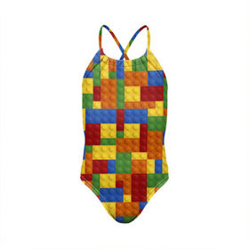 Детский купальник 3D с принтом Конструктор лего в Тюмени, Полиэстер 85%, Спандекс 15% | Слитный крой, подклад по переду изделия, узкие бретели | Тематика изображения на принте: lego | кирпичи | конструктор