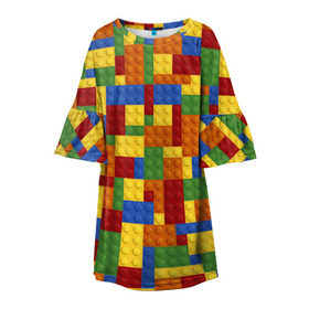 Детское платье 3D с принтом Конструктор лего в Тюмени, 100% полиэстер | прямой силуэт, чуть расширенный к низу. Круглая горловина, на рукавах — воланы | Тематика изображения на принте: lego | кирпичи | конструктор