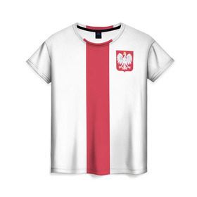 Женская футболка 3D с принтом Сборная Польша в Тюмени, 100% полиэфир ( синтетическое хлопкоподобное полотно) | прямой крой, круглый вырез горловины, длина до линии бедер | левандовски | футбол
