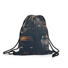 Рюкзак-мешок 3D с принтом дорога в Тюмени, 100% полиэстер | плотность ткани — 200 г/м2, размер — 35 х 45 см; лямки — толстые шнурки, застежка на шнуровке, без карманов и подкладки | sity | город | движение | дома | мегаполис | ночь