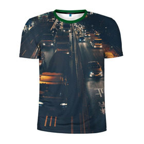 Мужская футболка 3D спортивная с принтом дорога в Тюмени, 100% полиэстер с улучшенными характеристиками | приталенный силуэт, круглая горловина, широкие плечи, сужается к линии бедра | sity | город | движение | дома | мегаполис | ночь