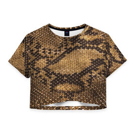 Женская футболка 3D укороченная с принтом Змеиная кожа в Тюмени, 100% полиэстер | круглая горловина, длина футболки до линии талии, рукава с отворотами | животные | змея | кожа | орнамент | узор