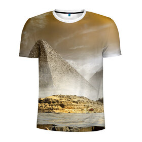 Мужская футболка 3D спортивная с принтом Egypt в Тюмени, 100% полиэстер с улучшенными характеристиками | приталенный силуэт, круглая горловина, широкие плечи, сужается к линии бедра | Тематика изображения на принте: egypt | египет | закат | золото | клеопатра | мумия | песок | пирамиды | пустыня | солнце