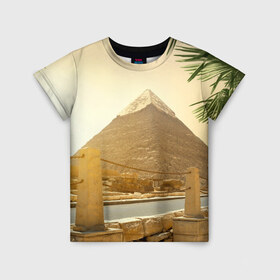 Детская футболка 3D с принтом Egypt в Тюмени, 100% гипоаллергенный полиэфир | прямой крой, круглый вырез горловины, длина до линии бедер, чуть спущенное плечо, ткань немного тянется | Тематика изображения на принте: egypt | египет | закат | золото | клеопатра | мумия | песок | пирамиды | пустыня | солнце