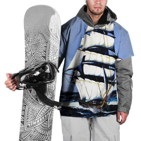 Накидка на куртку 3D с принтом Парусник в Тюмени, 100% полиэстер |  | blue | волны | корабль | море | океан