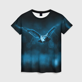 Женская футболка 3D с принтом сова в Тюмени, 100% полиэфир ( синтетическое хлопкоподобное полотно) | прямой крой, круглый вырез горловины, длина до линии бедер | dark | клюв | лес | ночь | перья | птица | сова | темнота | филин