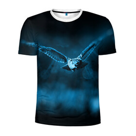 Мужская футболка 3D спортивная с принтом сова в Тюмени, 100% полиэстер с улучшенными характеристиками | приталенный силуэт, круглая горловина, широкие плечи, сужается к линии бедра | dark | клюв | лес | ночь | перья | птица | сова | темнота | филин