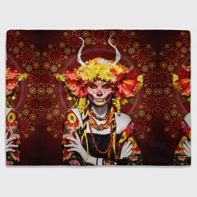 Плед 3D с принтом День мертвецов в Тюмени, 100% полиэстер | закругленные углы, все края обработаны. Ткань не мнется и не растягивается | cobwebs | color | day of the dead | dead | death | eyes | girl | halloween | holiday | makeup | mask | mexican skull | mexico | ornament | pattern | взгляд | девушка | день мертвых | макияж | маска | мексика | мексиканский череп | мертвецов | орнамент | п