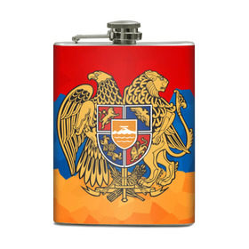 Фляга с принтом Армения в Тюмени, металлический корпус | емкость 0,22 л, размер 125 х 94 мм. Виниловая наклейка запечатывается полностью | Тематика изображения на принте: герб | флаг
