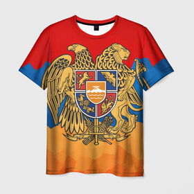 Мужская футболка 3D с принтом Армения в Тюмени, 100% полиэфир | прямой крой, круглый вырез горловины, длина до линии бедер | герб | флаг