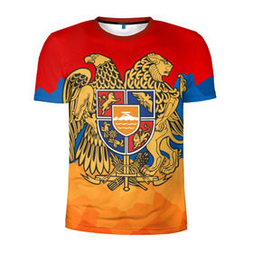 Мужская футболка 3D спортивная с принтом Армения в Тюмени, 100% полиэстер с улучшенными характеристиками | приталенный силуэт, круглая горловина, широкие плечи, сужается к линии бедра | герб | флаг