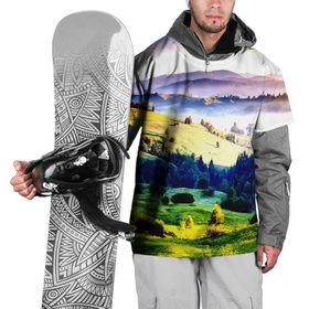 Накидка на куртку 3D с принтом Альпы в Тюмени, 100% полиэстер |  | горы | зелень | лето | природа | солнце | туман