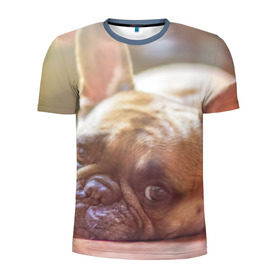 Мужская футболка 3D спортивная с принтом французский бульдог в Тюмени, 100% полиэстер с улучшенными характеристиками | приталенный силуэт, круглая горловина, широкие плечи, сужается к линии бедра | Тематика изображения на принте: dog | бульдог | друг | собака | язык