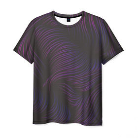 Мужская футболка 3D с принтом Пурпурные волны в Тюмени, 100% полиэфир | прямой крой, круглый вырез горловины, длина до линии бедер | Тематика изображения на принте: абстракция | арт | волны | пурпурный