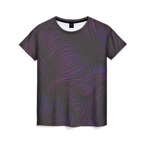 Женская футболка 3D с принтом Пурпурные волны в Тюмени, 100% полиэфир ( синтетическое хлопкоподобное полотно) | прямой крой, круглый вырез горловины, длина до линии бедер | Тематика изображения на принте: абстракция | арт | волны | пурпурный