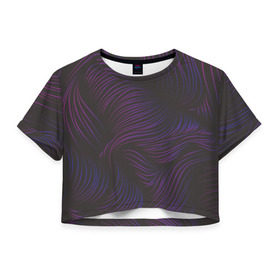 Женская футболка 3D укороченная с принтом Пурпурные волны в Тюмени, 100% полиэстер | круглая горловина, длина футболки до линии талии, рукава с отворотами | Тематика изображения на принте: абстракция | арт | волны | пурпурный