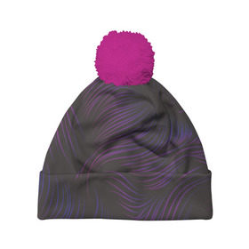 Шапка 3D c помпоном с принтом Пурпурные волны в Тюмени, 100% полиэстер | универсальный размер, печать по всей поверхности изделия | Тематика изображения на принте: абстракция | арт | волны | пурпурный