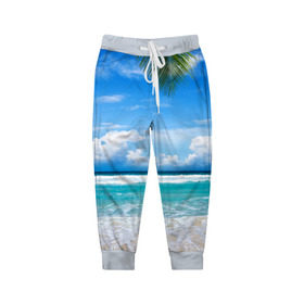Детские брюки 3D с принтом Карибский пляж в Тюмени, 100% полиэстер | манжеты по низу, эластичный пояс регулируется шнурком, по бокам два кармана без застежек, внутренняя часть кармана из мелкой сетки | волны | лето | море | океан | отдых | пальма | пляж | солнце