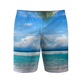 Мужские шорты 3D спортивные с принтом Карибский пляж в Тюмени,  |  | волны | лето | море | океан | отдых | пальма | пляж | солнце
