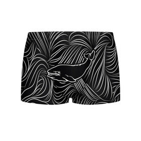 Мужские трусы 3D с принтом Кит в морской пучине в Тюмени, 50% хлопок, 50% полиэстер | классическая посадка, на поясе мягкая тканевая резинка | арт | белый | волна | волны | кит | классно | круто | линия | море | рисунок | черный | черта