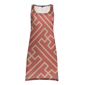 Платье-майка 3D с принтом Прекрасная геометрия в Тюмени, 100% полиэстер | полуприлегающий силуэт, широкие бретели, круглый вырез горловины, удлиненный подол сзади. | бежевый | волны | геометрия | иллюзия | классно | красиво | красный | круто | линия | обман | полосы | цвет