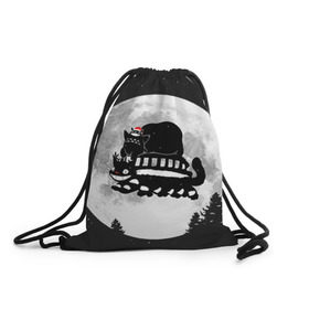 Рюкзак-мешок 3D с принтом Totoro в Тюмени, 100% полиэстер | плотность ткани — 200 г/м2, размер — 35 х 45 см; лямки — толстые шнурки, застежка на шнуровке, без карманов и подкладки | Тематика изображения на принте: котобус | рождество