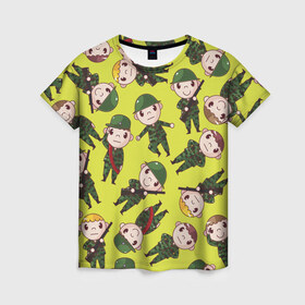 Женская футболка 3D с принтом Солдатики в Тюмени, 100% полиэфир ( синтетическое хлопкоподобное полотно) | прямой крой, круглый вырез горловины, длина до линии бедер | армия | военные | воины | камуфляж | прикольные | солдаты | текстуры