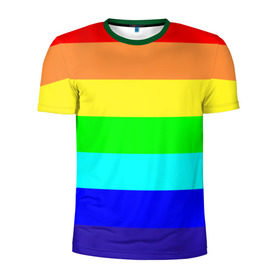 Мужская футболка 3D спортивная с принтом Радуга в Тюмени, 100% полиэстер с улучшенными характеристиками | приталенный силуэт, круглая горловина, широкие плечи, сужается к линии бедра | жёлтый | зелёный | красный | оранжевый | полосы | радуга | синий | фиолетовый