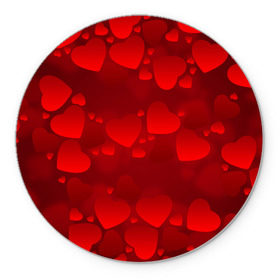 Коврик круглый с принтом Красные сердца в Тюмени, резина и полиэстер | круглая форма, изображение наносится на всю лицевую часть | Тематика изображения на принте: heart | red | любовь | орнамент | сердце | узор