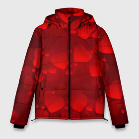 Мужская зимняя куртка 3D с принтом Красные сердца в Тюмени, верх — 100% полиэстер; подкладка — 100% полиэстер; утеплитель — 100% полиэстер | длина ниже бедра, свободный силуэт Оверсайз. Есть воротник-стойка, отстегивающийся капюшон и ветрозащитная планка. 

Боковые карманы с листочкой на кнопках и внутренний карман на молнии. | heart | red | любовь | орнамент | сердце | узор