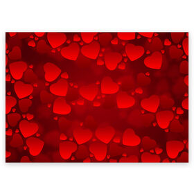 Поздравительная открытка с принтом Красные сердца в Тюмени, 100% бумага | плотность бумаги 280 г/м2, матовая, на обратной стороне линовка и место для марки
 | heart | red | любовь | орнамент | сердце | узор