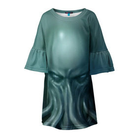 Детское платье 3D с принтом Ктулху в Тюмени, 100% полиэстер | прямой силуэт, чуть расширенный к низу. Круглая горловина, на рукавах — воланы | cthulhu | ctulhu | осьминог