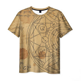 Мужская футболка 3D с принтом Дневник алхимика в Тюмени, 100% полиэфир | прямой крой, круглый вырез горловины, длина до линии бедер | алхимик | алхимия | магия | формулы