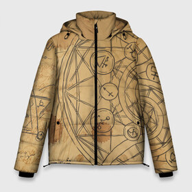 Мужская зимняя куртка 3D с принтом Дневник алхимика в Тюмени, верх — 100% полиэстер; подкладка — 100% полиэстер; утеплитель — 100% полиэстер | длина ниже бедра, свободный силуэт Оверсайз. Есть воротник-стойка, отстегивающийся капюшон и ветрозащитная планка. 

Боковые карманы с листочкой на кнопках и внутренний карман на молнии. | алхимик | алхимия | магия | формулы