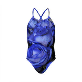 Детский купальник 3D с принтом Синие розы в Тюмени, Полиэстер 85%, Спандекс 15% | Слитный крой, подклад по переду изделия, узкие бретели | девушкам | розы | синие | цветы