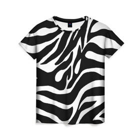 Женская футболка 3D с принтом Зебра в Тюмени, 100% полиэфир ( синтетическое хлопкоподобное полотно) | прямой крой, круглый вырез горловины, длина до линии бедер | животные | зебра | полосы | текстуры | черно белый