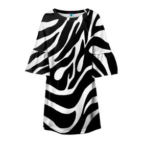 Детское платье 3D с принтом Зебра в Тюмени, 100% полиэстер | прямой силуэт, чуть расширенный к низу. Круглая горловина, на рукавах — воланы | Тематика изображения на принте: животные | зебра | полосы | текстуры | черно белый