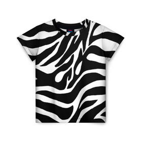 Детская футболка 3D с принтом Зебра в Тюмени, 100% гипоаллергенный полиэфир | прямой крой, круглый вырез горловины, длина до линии бедер, чуть спущенное плечо, ткань немного тянется | Тематика изображения на принте: животные | зебра | полосы | текстуры | черно белый